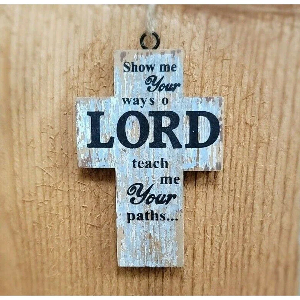 Cross Shaped Wood Ornaments Christmas Everyday Faith Show Me Your Ways Decor New